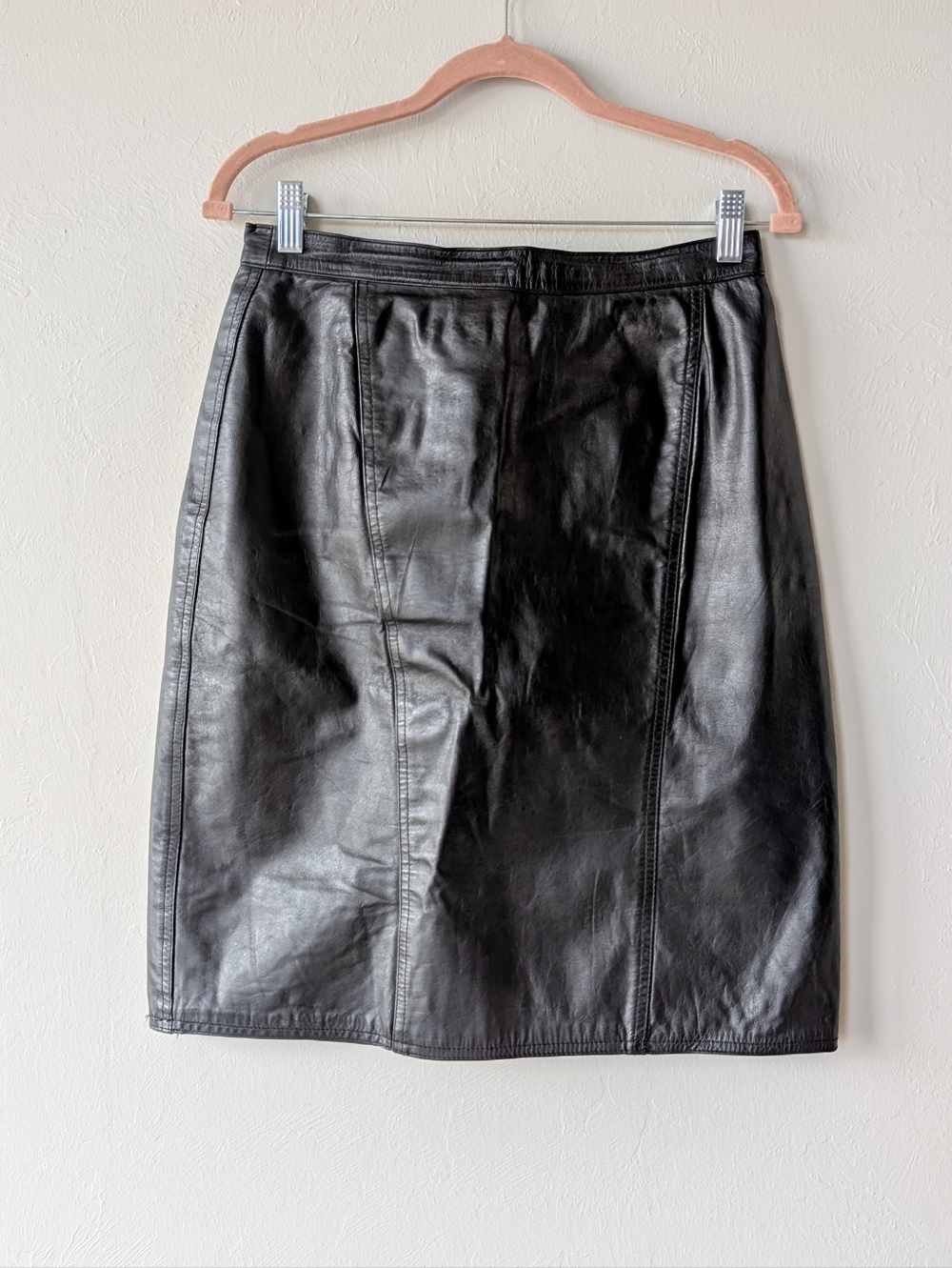 Vintage David Benjamin Classic Black Genuine Leather A- Line Skirt Size 7/8